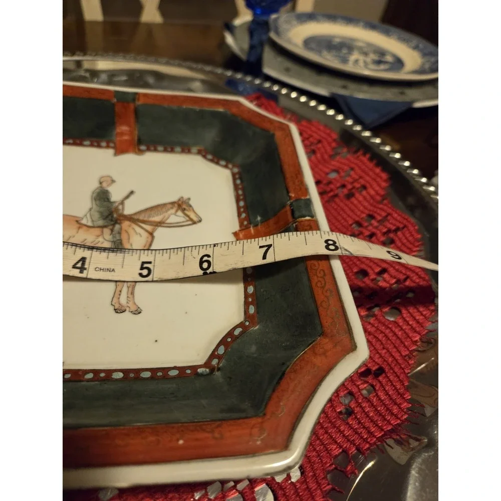 vintage Japanese Kutani equestrian dish features a hand-painted horse and rider